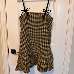 GANNI Woollen Check Mini Dress, Size EU36 Small